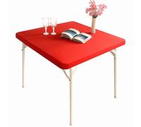 Monibana Cocktail Fitted Spandex Stretch Square Table Covers Caps Elastic Square Tablecloth Red Table Topper 34x34 Inch