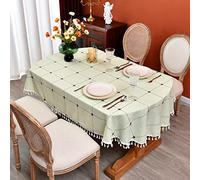 Monibana Plaid Farmhouse Green Oval Tablecloth Cotton Linen Heavy Weight Checkered Table Covers Cloths for Dining Room Kitchen Tabletop Decoration, 60x84 Inch