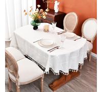 Monibana Rustic Cotton Linen Oval Tablecloth, Farmhouse Checkered Heavy Weight Table Covers Cloths 60 x 104 inches for Dining Room Kitchen Tabletop Decoration