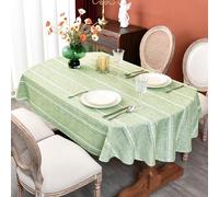 Monibana Rustic Oval Cotton Linen Tablecloths Embroidered Farmhouse Spring Table Cloths, Kitchen Dining Room Party Tablecloth Table Cover for Oval Tables, 60 x 84 Inches, Sage Green