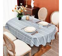 Monibana Rustic Oval Linen Tablecloths 60x84 Inches for Oval Tables, Embroidered Farmhouse Burlap Spring Table Cloths Covers for Dining Room Kitchen Party Table