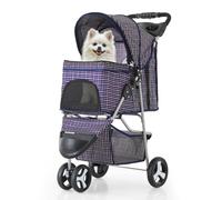 MoNiBloom 3 Wheels Pet Dog Cat Stroller for Small Medium Dogs Cats, Lightweight Foldable Jogger Stroller w/Storage Basket and Cup Holder, Plaid