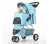 MoNiBloom 3 Wheels Pet Dog Cat Stroller for Small Medium Dogs Cats, Lightweight Foldable Jogger Stroller w/Storage Basket and Cup Holder, Mint Green