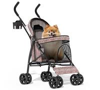 MoNiBloom 4 Wheels Pet Stroller, Easy-Fold Dog Cat Jogger Stroller w/Rear Storage Bag & Visible Mesh for Small/Medium Dogs Cats Leopard Print