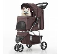 MoNiBloom Foldable Dog Strollers for Small Dogs with Weather Cover, 3 Wheels Pet Strolling Cart for Dogs and Cats with Storage Basket and Cup Holder, Breathable and Visible Mesh for All-Season, Coffee