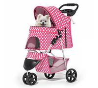 MoNiBloom Pet Stroller for Small/Medium Dogs and Cats, Hot Pink Polka Dots