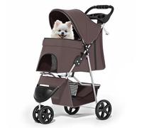 MoNiBloom Pet Stroller for Small/Medium Dogs and Cats up to 33 lbs, Coffee
