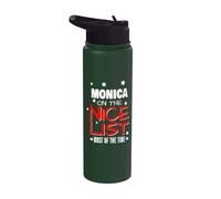 Monica On The Nice List Funny Christmas Monica Name Stainless Steel Insulated Water Bottle