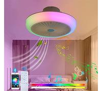 MONIK Bluetooth Ceiling Fan with Light and Remote, Modern Music Play LED Ceiling Light,3-Speed Silent, RGB Dimmable Fan Chandelier for Living Room Bedroom Restaurant, White