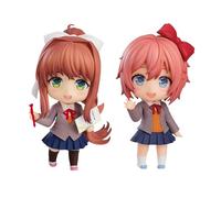 Monika Anime Figure Monika/Yuri/Sayorii Action Figures Q Version Cartoon Game Characters Model Replaceable Face and Accessory PVC Statue Ornaments Desktop Collection Gifts Fans (Monika+Sayorii)