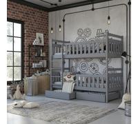 Monika Bunk Bed With Flex Slats 2 Drawers Safety Rails Reversible Ladder Converts To Two Single Beds 90X190 Grey