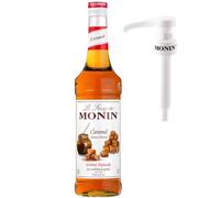 Monin Premium Caramel Syrup 700ml | Caramel Syrup for Coffee and Cocktail Flavouring + Monin Pump