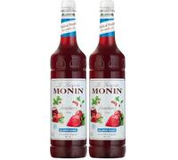 MONIN Premium Strawberry No Added Sugar Syrup 1L for Cocktails and Mocktails. Vegan-Friendly, Allergen-Free, 100% Natural Flavours and Colourings (Pack of 2)