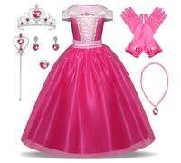 Monissy Belle Aurora Princess fancy dress for Girls Kids Costume with crown wand Baby Outfits for Christmas Halloween Fasching Birthday Cosplay Party, pink, 150