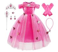 Monissy Cinderella Dress for Girl Kid Fancy Dress Up Princess Baby Costume with Accessories for Carnival Cosplay Halloween Festival Pageant Wedding Party Gift, Pink A, 130
