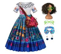 Monissy Encanto Mirabel Costum for Girls Kids Dress with Bag Wig Isabella Baby Fancy outfits for Cosplay Christmas Halloween Birthday Party Dress Up, blue, 120