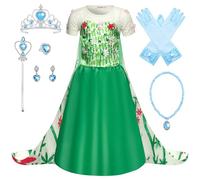 Monissy Princess green Dress for girls Fancy elsa costum Kids Baby Outfits Dress up Set mit accessories for Carnival Party Christmas Halloween Snow Pageant Cosplay, green, 130