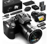 Monitech 64MP 8K Cameras for Photography with 2.8" Flip Screen & Hot Shoe, 16X Zoom, WiFi, Autofocus - Vlogging Camera for YouTube, Includes 64GB Card & 2 Batteries (black)