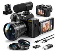 Monitech Digital Cameras for Photography & 4K Video, 48 MP Vlogging Camera for YouTube with 180° Flip Screen,16X Digital Zoom,Flash & Autofocus,52mm Wide Angle & Macro Lens,2 Batteries,32GB SD Card