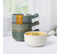 MONITO 16 Oz French Onion Soup Bowls, Ceramic Soup Bowls with Handles, Stackable Soup Crocks Oven Safe for Chili, Beef Stew, Cereal,Casseroles Microwave & Dishwasher Safe, Set of 4