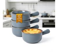MONITO 16 Oz French Onion Soup Bowls, Ceramic Soup Bowls with Handles, Stackable Soup Crocks Oven Safe for Chili, Beef Stew, Cereal,Casseroles Microwave & Dishwasher Safe, Set of 4, Dusty Blue