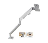 Monitor Arm Desk Mount For 32" Displays - Adjustable Gas Spring With C-Clamp & Grommet Base - Swivel & Tilt - Black Stand For Home Office,Silver
