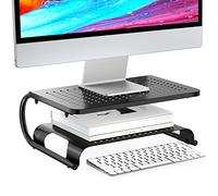 WALI Monitor Riser Desktop Stand with Vented Metal and 2 Tier Desk Organizer Stand for Computer, Laptop, LED, LCD, OLED Flat Screen Display, iMac and Printer (STT001B) by, Black, 1 Pack