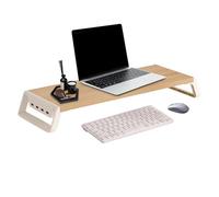Monitor Riser Stand - Wooden Desktop Shelf 54x20x7.5cm, USB Hub Organizer, Computer Monitor Stand, Keyboard Storage | Simple Stylish Office Desk Shelf For Home Work Setup