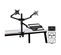 Monitor Stand, Aluminum Height Adjust Desktop Dual 17-32 Inch Monitor Holder+12-17 Inch Laptop Holder Stand Full Motion Triple Mount Arm(Silver)