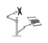 Monitor Stand, Aluminum Silver Ergonomics 10"-17" Desk Laptop Stand 32" Monitor Desktop Bracket Computer Mount Full Motion Column Bar(Long pole silver)