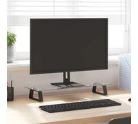 Monitor Stand Black Tempered Glass and Metal 60 x 20 x 8 cm, Ergonomic Raised for PC, Laptop and Notebook, Space-Saving Shelf with Sturdy Design for Office and Home Office