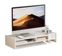 Monitor Stand for Desk - 19.29 Inch Wooden Monitor Riser | Ergonomic Computer Stand | Double Layer for Laptop, PC & TV Screen | Space Saving Office Workstations