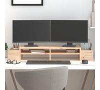 Monitor Stand Made of Solid Pine Wood 100 x 27.5 x 15 cm with Storage Compartments, Ergonomic PC Holder and Attachment for Desk, Laptop, Notebook, Gaming, Office and Home Office