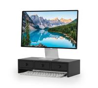 Relaxdays monitor stand, 3 drawers, HxWxD: 12.5 x 51 x 24 cm, MDF, monitor riser, black