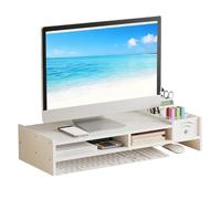 Monitor Stand Riser - 2-Tier Desk Shelf, 4.3 Inch High Frame, Storage Area, Adjustable Computer Holder with Long Tail | For Laptop PC TV Work Table Home Off