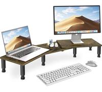 Monitor & Stand Riser, Adjustable Height Steel Leg, Wood Desk Stand for 2 Monitors with Storage