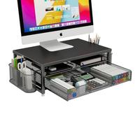 Monitor Stand Riser Metal, Office Desk riser with shelf Organizer, Office Organization ,Desk Organizer with Drawer and Pen Holder, 2-Tier Computer Stand, for iMac, PS4, PC, Printer, Notebook (Black)