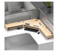 Monitor Stand Riser, Triangle Monitor Stand Riser Solid Wood Corner Desk Riser for 3 Monitors, Heavy Duty Computer Stand with Pencil Holder & Smartphone Holder, Projector Scanner Laptop Storage Shelf(