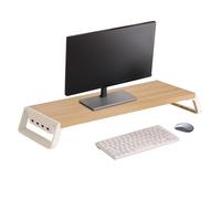 Monitor Stand Riser - Wooden Desk Organizer, Built In Four USB Ports Hub, Elevated Computer Screen Shelf | Ergonomic Efficiency Solution For Office Home School Apartment College Dor