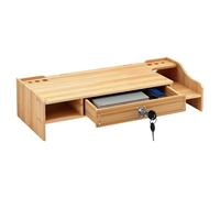 Monitor Stand Riser, Wooden Desk Storage Organizer Drawer Organizer Wooden Computer Riser, 19.21x7.87x4.13 Inch Laptop Printer Shelf PC TV Sleep