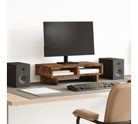 Monitor Stand Smoked Oak Wood Material 50 x 27 x 15 cm with 2 Compartments for Computer Table Desk Laptop Holder Ergonomic Raised Shelf for Office Home Office Gaming