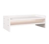 Monitor Stand White Solid Pine Wood 50 x 24 x 16 cm Sturdy Desk Top with Storage Compartment Ergonomic Raiser for PC, Laptop, Notebook in the Office and Home Office