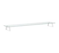 Monitor Stand White Tempered Glass and Metal 100 x 20 x 8 cm Ergonomic Raiser for PC Laptop Notebook Space-Saving with Additional Shelf for Office Home Office Gaming