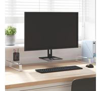 Monitor Stand White Tempered Glass and Metal 100 x 35 x 8 cm Ergonomic Raised with Additional Shelf for PC, Laptop, Notebook and Gaming Accessories in Home Office and Office