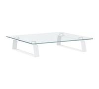 Monitor Stand White Tempered Glass and Metal 40 x 35 x 8 cm with Additional Shelf for PC, Laptop and Notebook Ergonomic Space Saving for Office, Home Office and Gaming