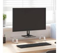 Monitor Stand White Tempered Glass and Metal 60 x 20 x 8 cm Ergonomic Raised for PC, Laptop, Notebook with Additional Shelf for Desk, Office, Home Office, Space-Saving and Stable