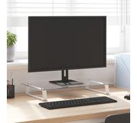 Monitor Stand White Tempered Glass and Metal 60 x 35 x 8 cm Ergonomic Raised for PC, Laptop, Notebook, Space-Saving with Additional Shelf for Office and Home Office