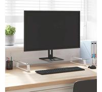 Monitor Stand White Tempered Glass and Metal 80 x 35 x 8 cm with 10 kg Load Capacity Ergonomic Raiser for PC Laptop Notebook Office Home Office Gaming Accessories