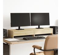 vidaXL Monitor Stand with Drawers White 100x27x15 cm Engineered Wood UK