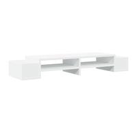 Monitor Stand with Storage Space White Wood Material 100 x 27 x 15 cm with Shelf and Compartments for Ergonomic Workplace in the Office Home Office Gaming
